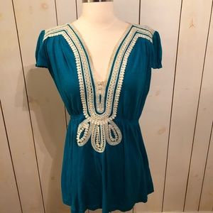 Peasant blouse in teal size Large, by Baraschi